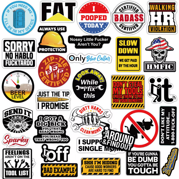 🔥150Pcs Blue Collar Funny Stickers 👷♂️