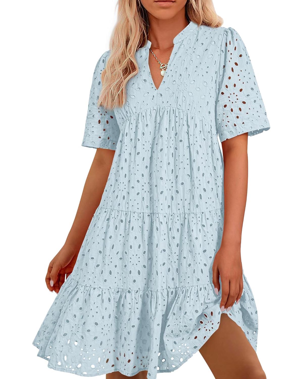 ⏰2025 Hot Sale - Damen Elegante Hollow Out Spitze Rüsche Casual Mini Kleider