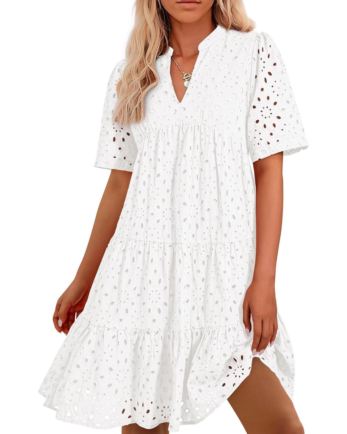 ⏰2025 Hot Sale - Damen Elegante Hollow Out Spitze Rüsche Casual Mini Kleider