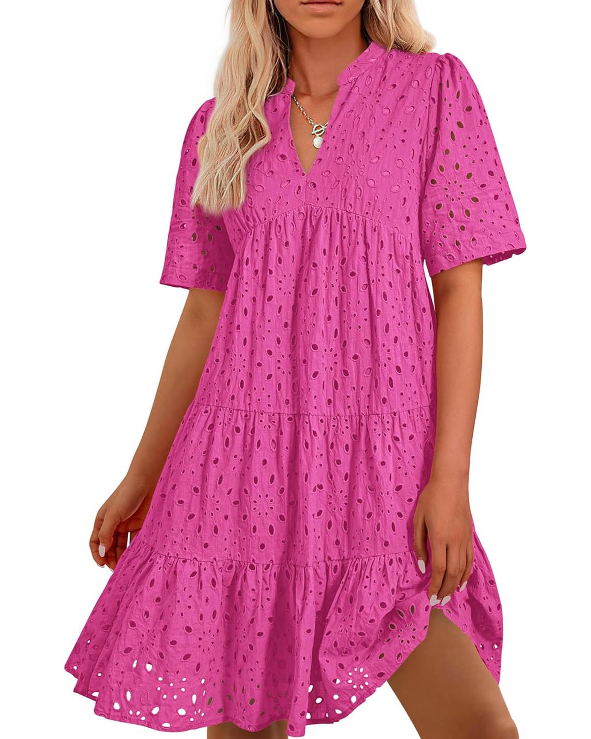 ⏰2025 Hot Sale - Damen Elegante Hollow Out Spitze Rüsche Casual Mini Kleider