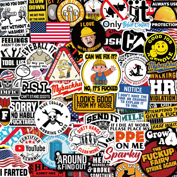 🔥150Pcs Blue Collar Funny Stickers 👷♂️
