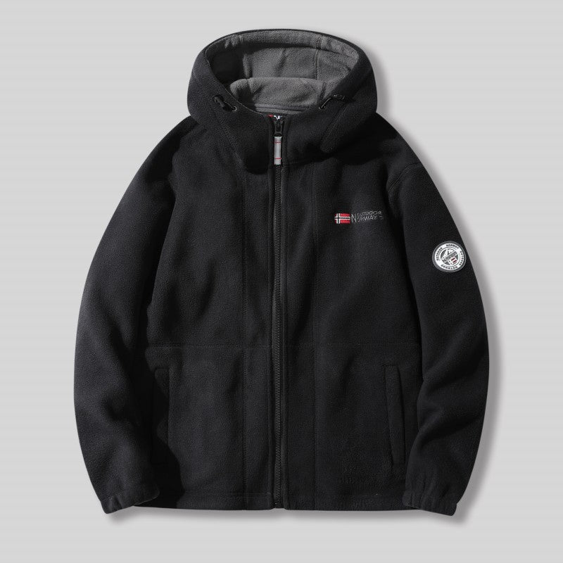 Men's Double-Faced Faux Fleece Warm Hooded Jacket
