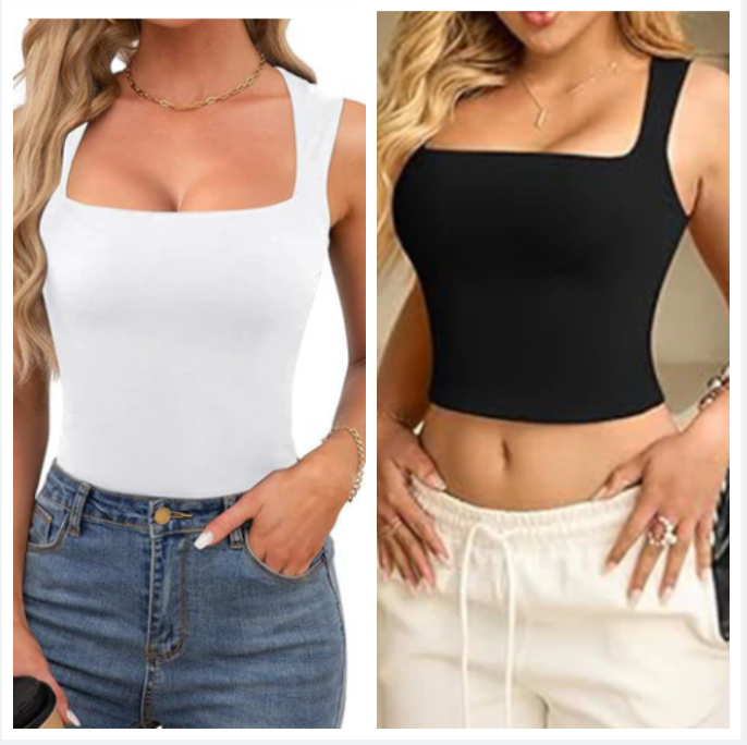 🎀Koop er 1, krijg er 1 🎀gratis Dames tanktop met vierkante hals, mouwloos en dubbellaags