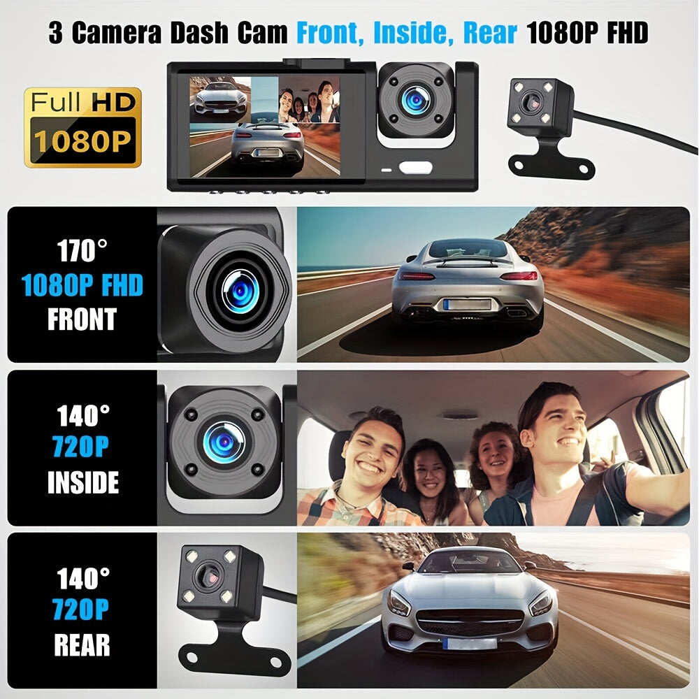 🔥2025 Nieuwe Aankomst🔥 🚗Veilig Rijden 3 Kanaal Camera Cyclus Videorecorder