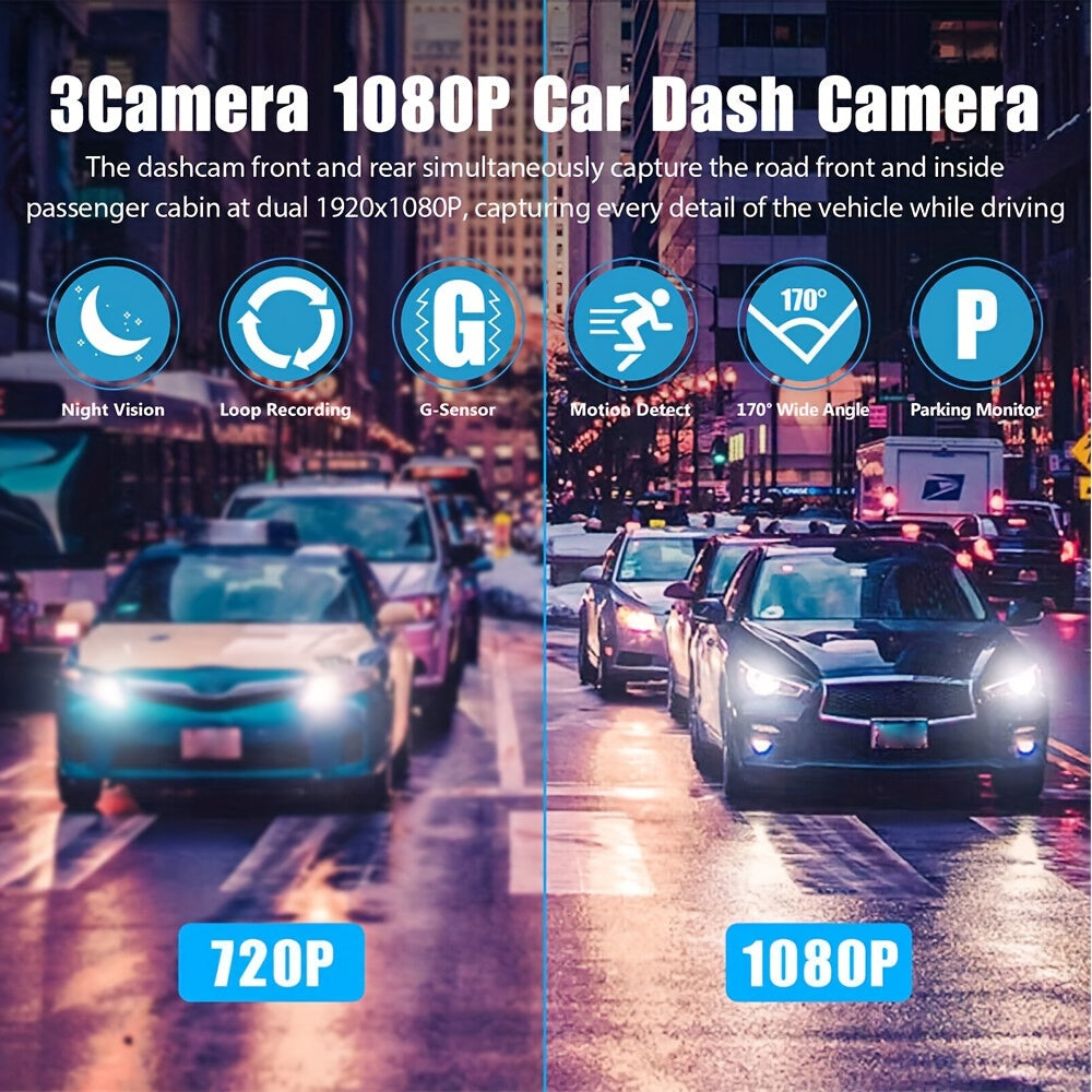🔥2025 Nieuwe Aankomst🔥 🚗Veilig Rijden 3 Kanaal Camera Cyclus Videorecorder