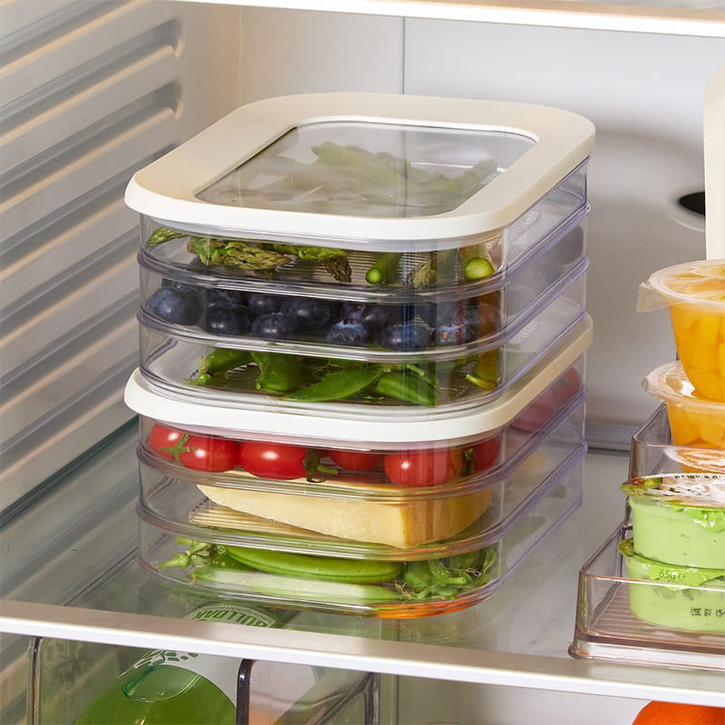 3 Layer Reusable Food Storage Containers with Lid Clear Fridge Crisper