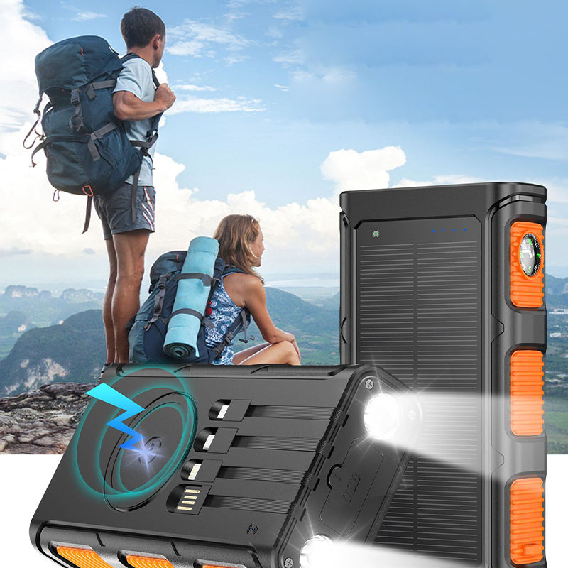 (🔥Fri leverans🔥)Portable Solar Power Bank with Built-In Cables