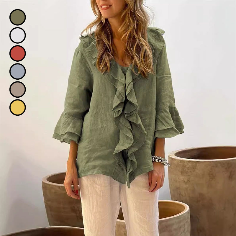 š„Hot Saleš„Damesblouse met rucheskraag en wijde mouwen