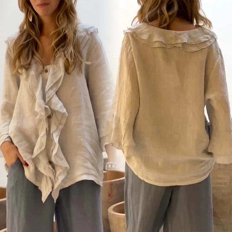 š„Hot Saleš„Damesblouse met rucheskraag en wijde mouwen