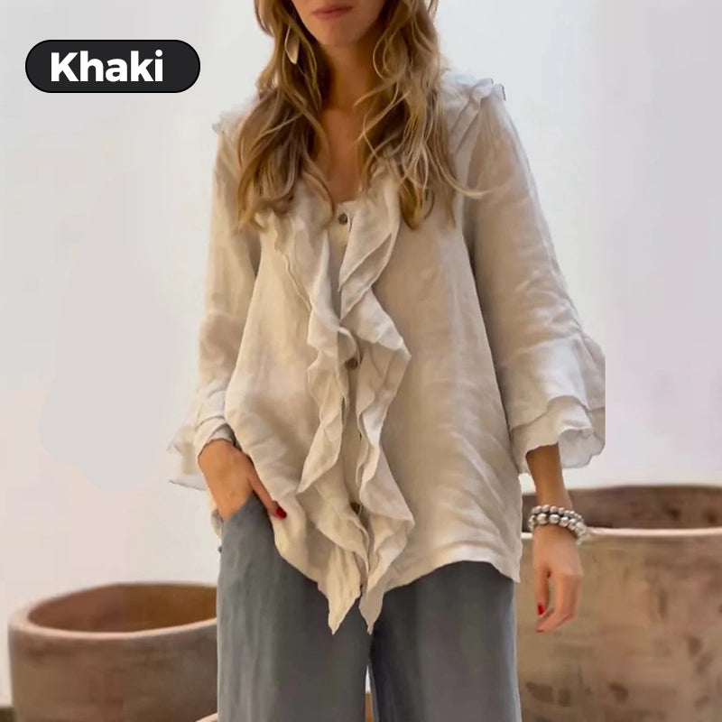 š„Hot Saleš„Damesblouse met rucheskraag en wijde mouwen