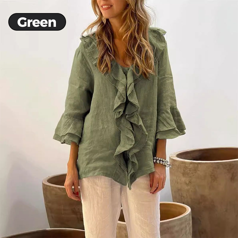 š„Hot Saleš„Damesblouse met rucheskraag en wijde mouwen
