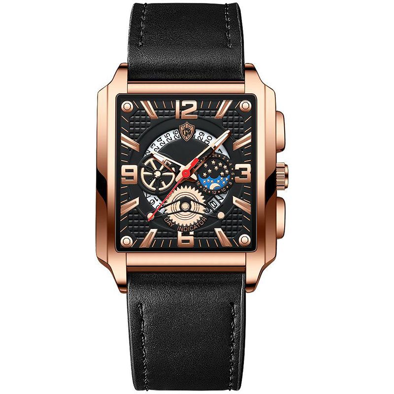 Automatisch herenhorloge met vierkante kalender