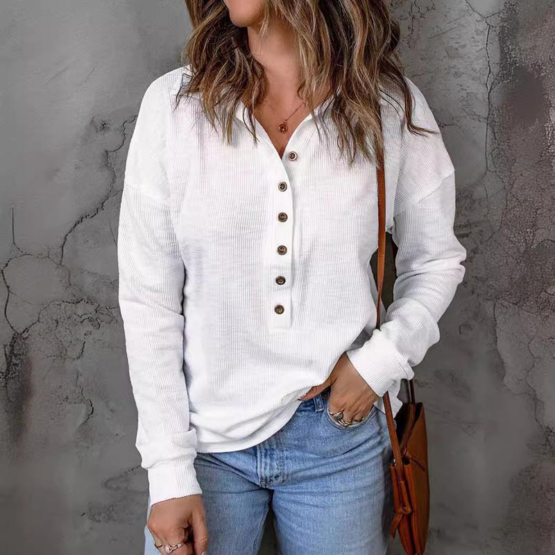 Women's Casual Comfortable Button V-Neck Lapel Bottom Shirt