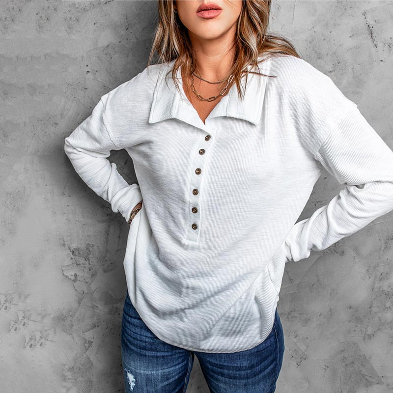 Women's Casual Comfortable Button V-Neck Lapel Bottom Shirt