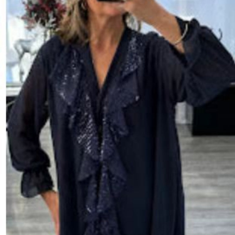 š„What should I wear tomorrow?šWomen's V-Neck Chiffon Sequin Long Sleeve Shirt