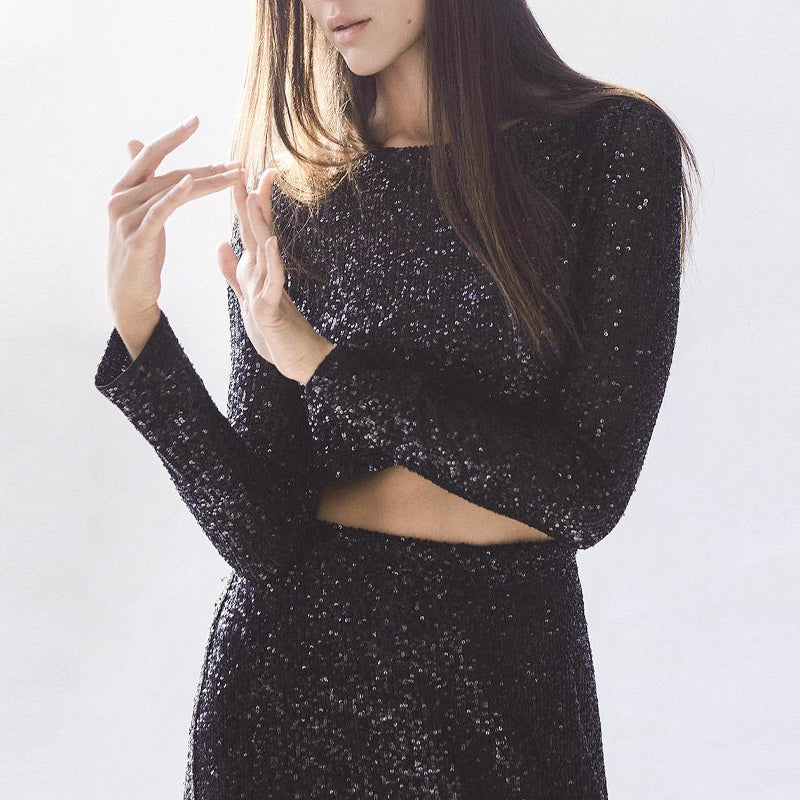 Sequin Long Sleeve Top & Skirt Set