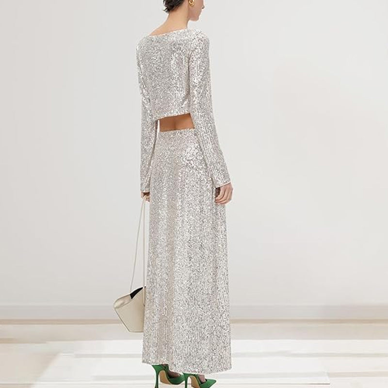 Sequin Long Sleeve Top & Skirt Set