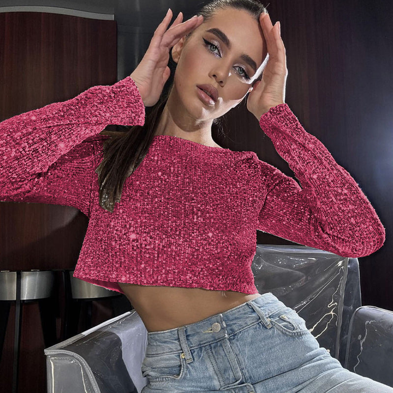 Sequin Long Sleeve Top & Skirt Set