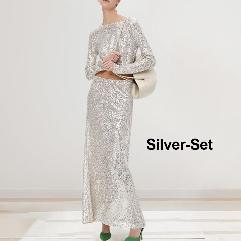 Sequin Long Sleeve Top & Skirt Set