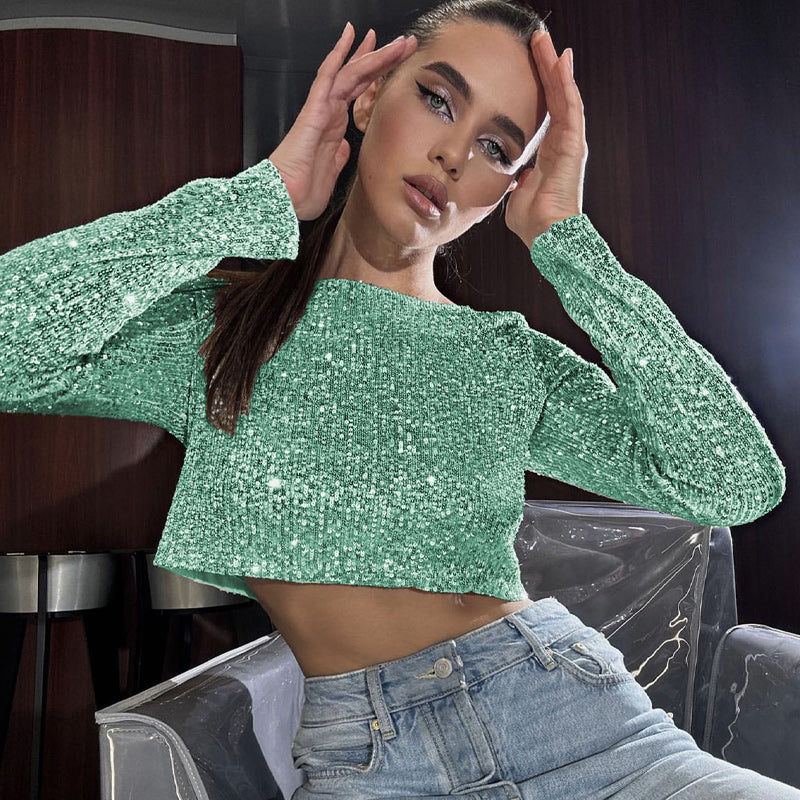 Sequin Long Sleeve Top & Skirt Set
