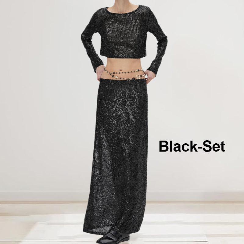 Sequin Long Sleeve Top & Skirt Set