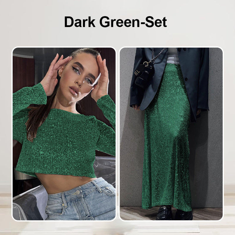 Sequin Long Sleeve Top & Skirt Set