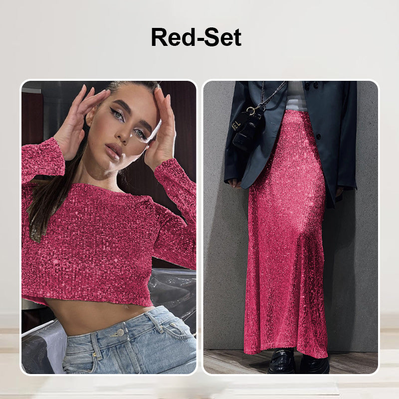 Sequin Long Sleeve Top & Skirt Set
