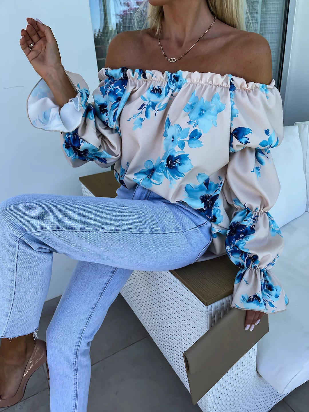 Colorful Printed One-Shoulder Casual Top