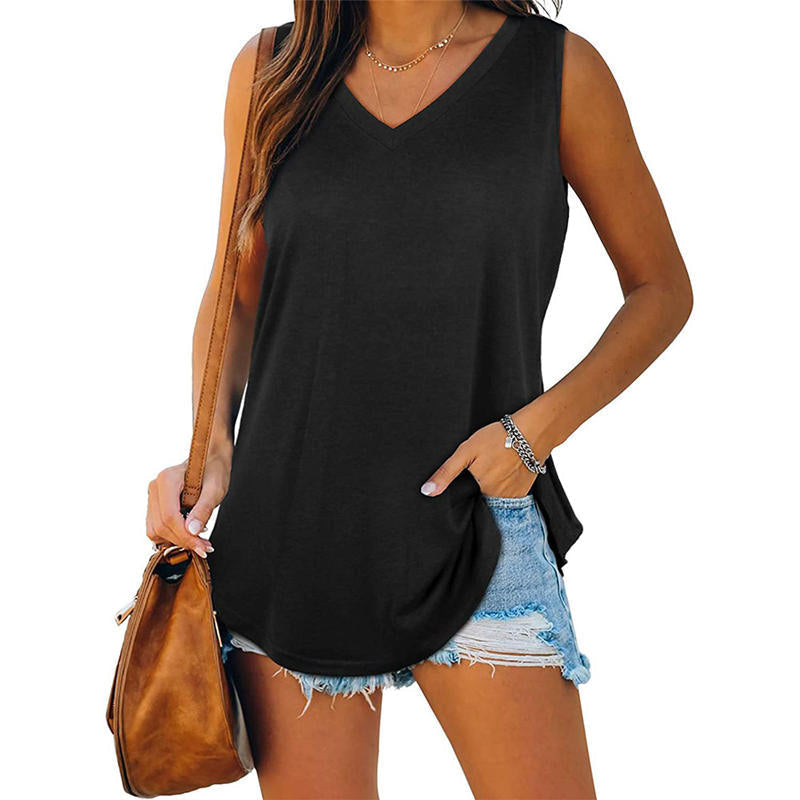 Allesomvattend V-Hals Effen Kleur Tanktop