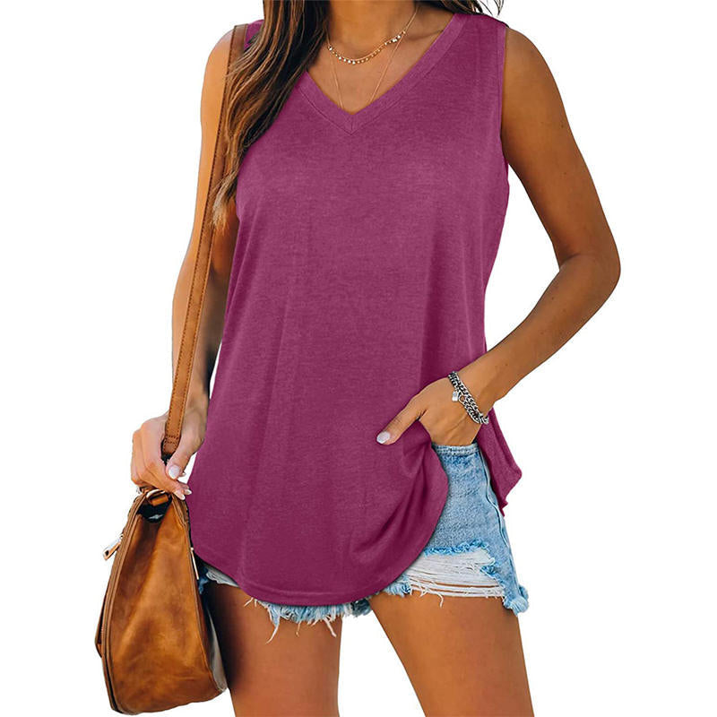 Allesomvattend V-Hals Effen Kleur Tanktop