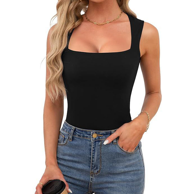 🎀Koop er 1, krijg er 1 🎀gratis Dames tanktop met vierkante hals, mouwloos en dubbellaags