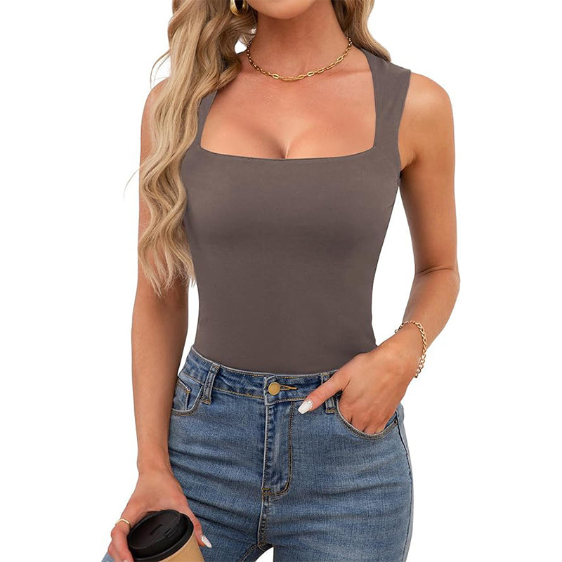 🎀Koop er 1, krijg er 1 🎀gratis Dames tanktop met vierkante hals, mouwloos en dubbellaags