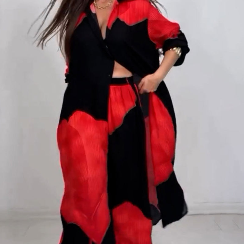 Volledige Knoopsluiting Lang Shirt & Trekkoord Broek Set