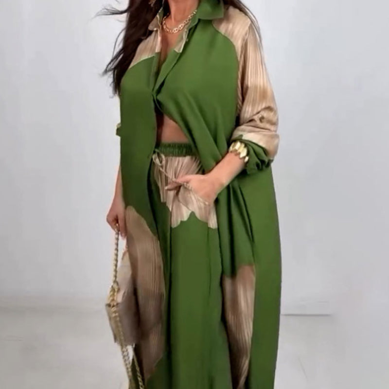 Volledige Knoopsluiting Lang Shirt & Trekkoord Broek Set