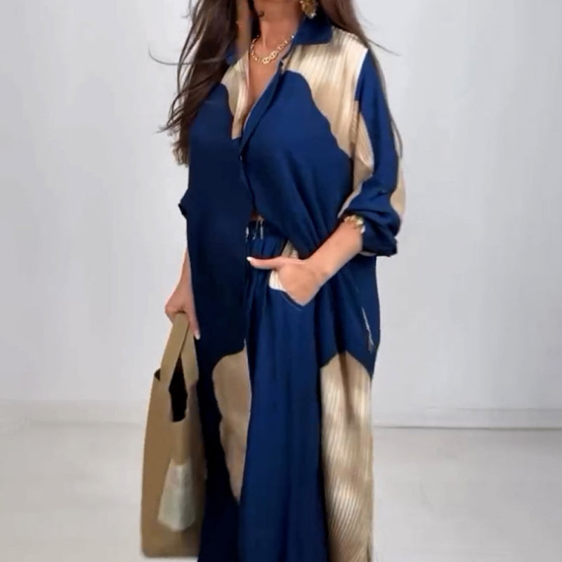 Volledige Knoopsluiting Lang Shirt & Trekkoord Broek Set