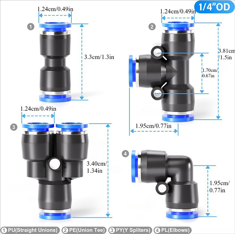 1/4 inch pneumatische push-to-connect luchtslangfittingen set