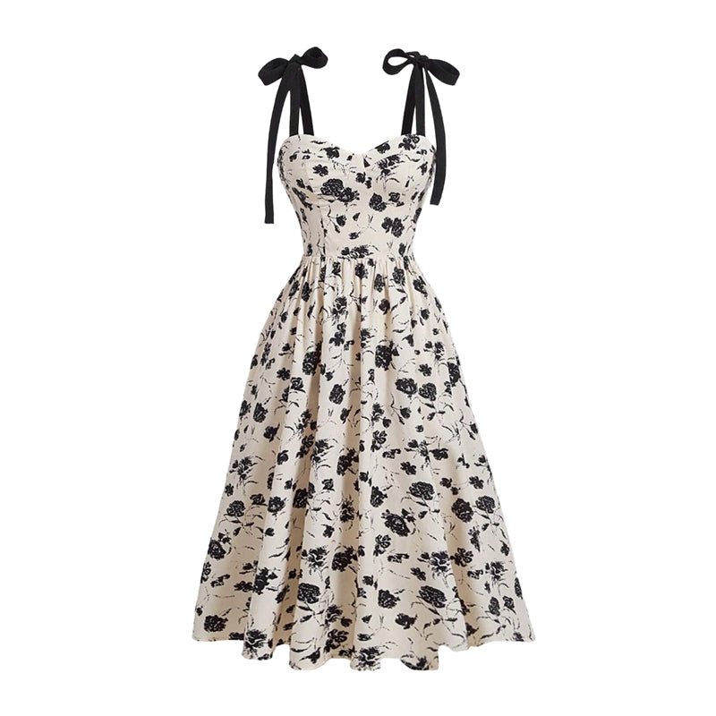 Bloemenjurk voor dames👗, hartvormige halslijn💖, gekruiste schouderbandjes🎀