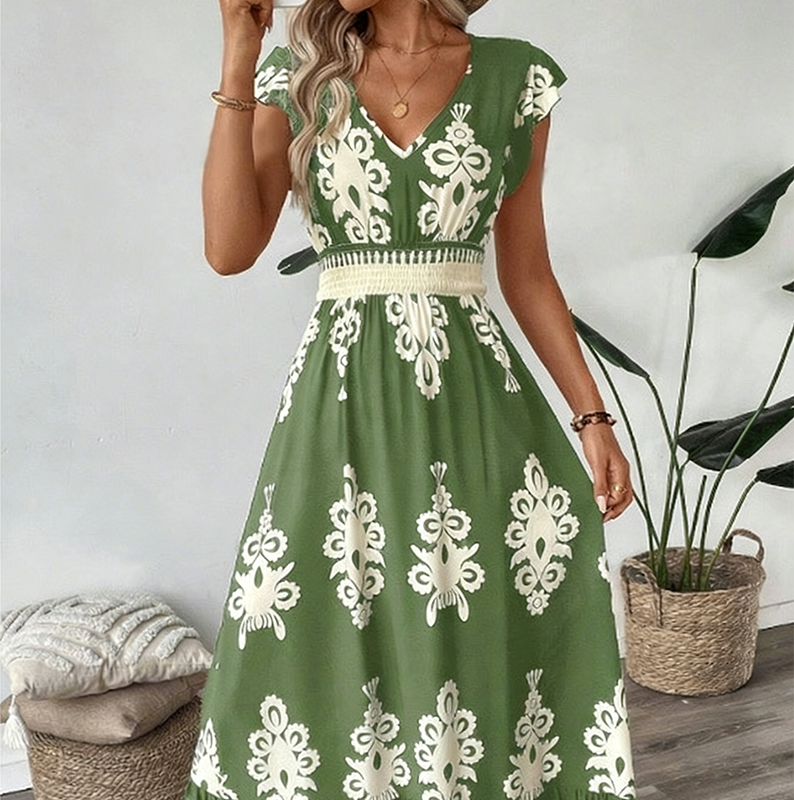 🌸 51% Korting – Elegante Jurk met V-hals & Barokprint | Luchtig, Comfortabel & Vrouwelijk