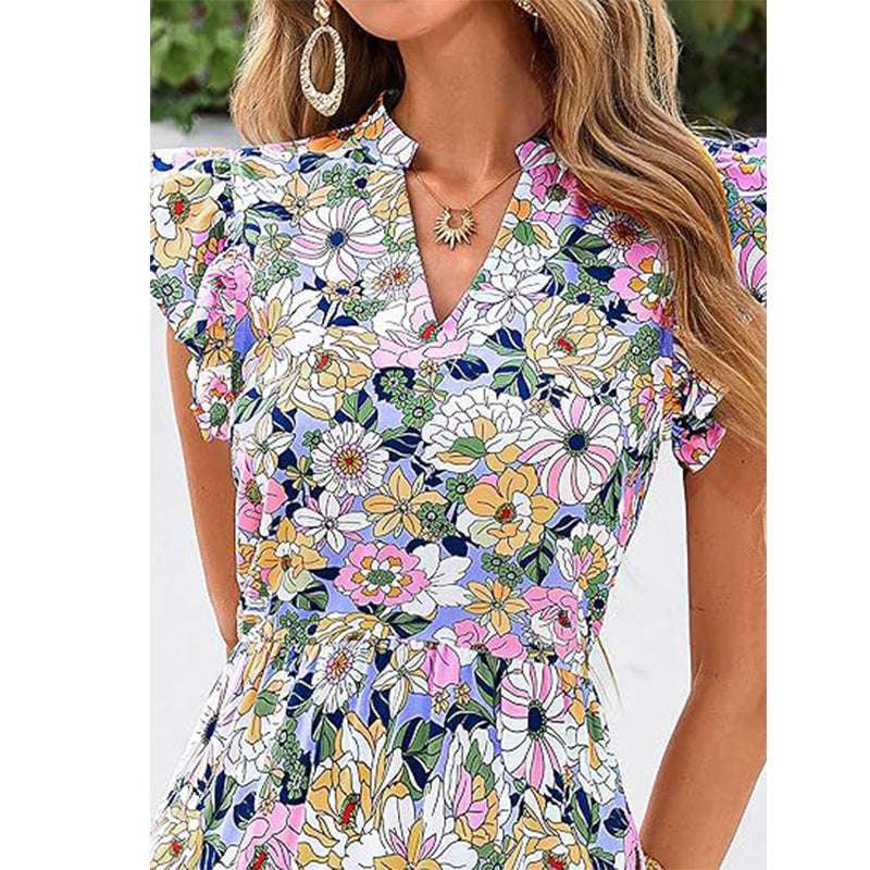 🌸50% KORTING!✨ Dames Bloemenprint Jurk met Vlindermouwen