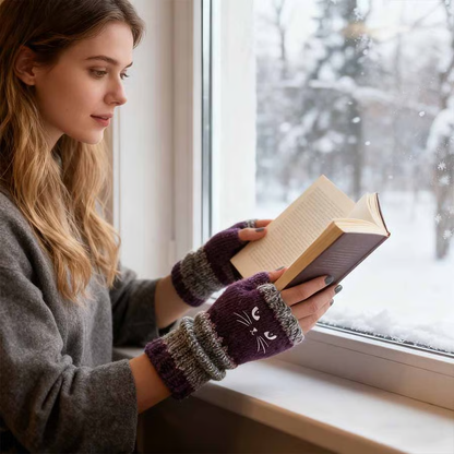 🎁Laatste dag van de aanbieding 49% KORTING🐱 Leuke gebreide kattenhandschoenen voor dames – voor warme handen en vrije vingers🧶