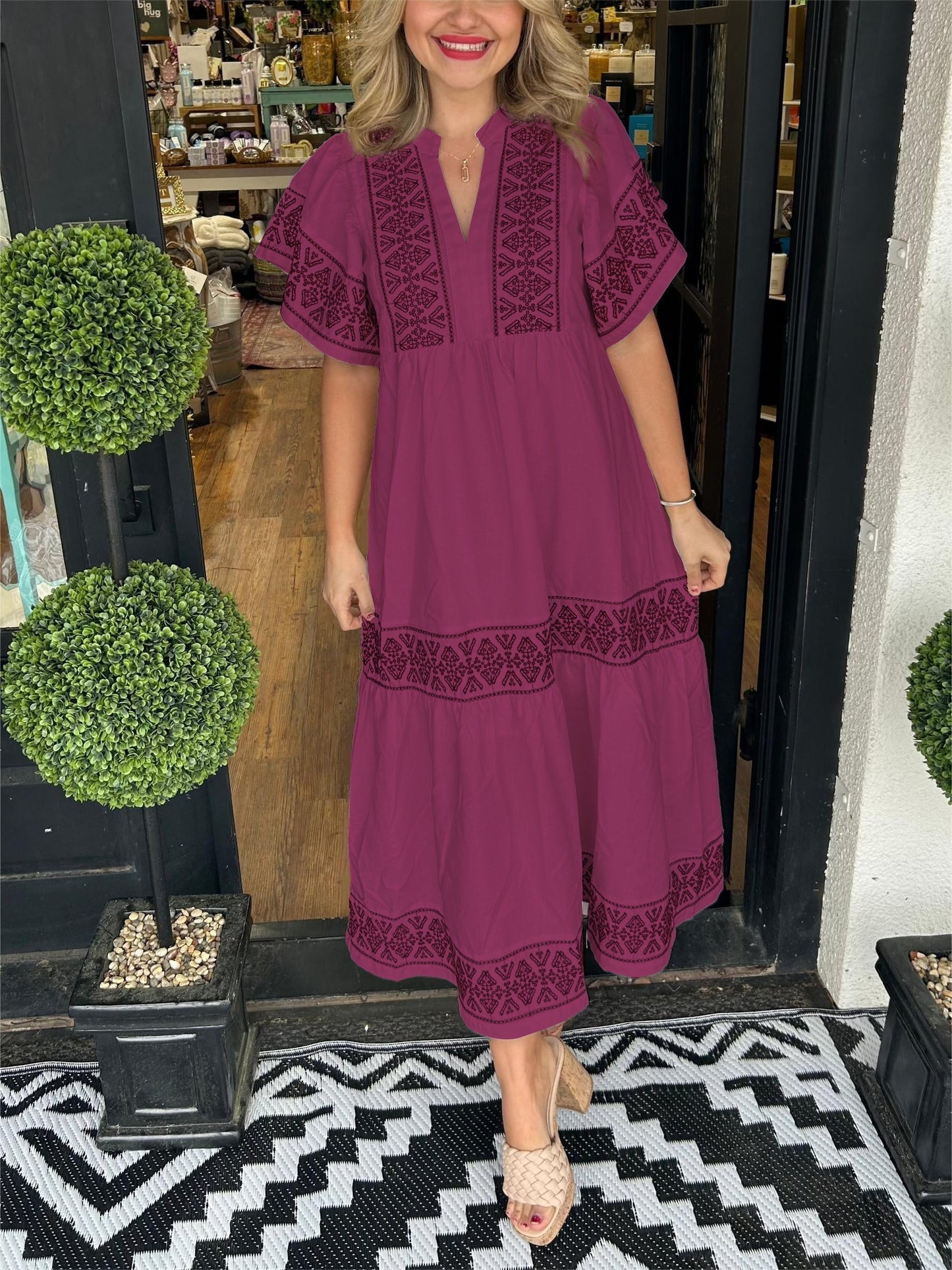 Bohemian maxi-jurk met V-hals voor dames