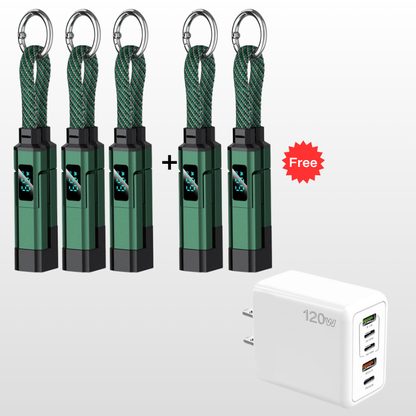 🔌 4-in-1 Oplaadkabel met Digitaal Display & Sleutelhanger – Snelladen, Knikbestendig & Compact