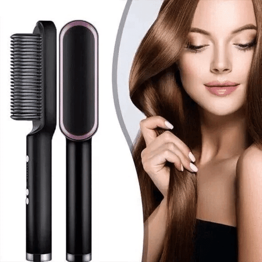 Curl Straight Hair 2 -in -1 -Hete Luchtgekamde Ionische Straight Hair Kam is Droog en Nat