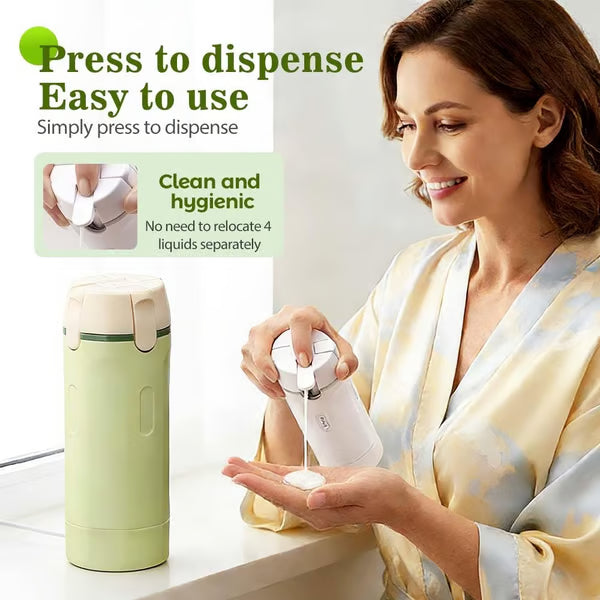 4-in-1 hervulbare reisflessen met dispenser