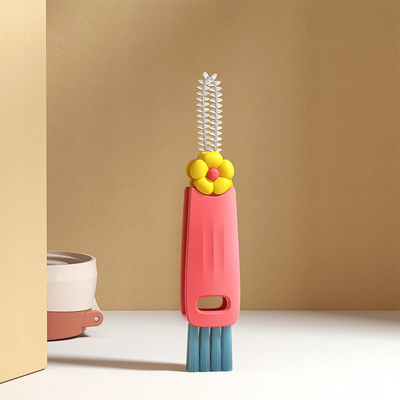 ✨Versatile 4-in-1 cleaning brush for gaps between bottles