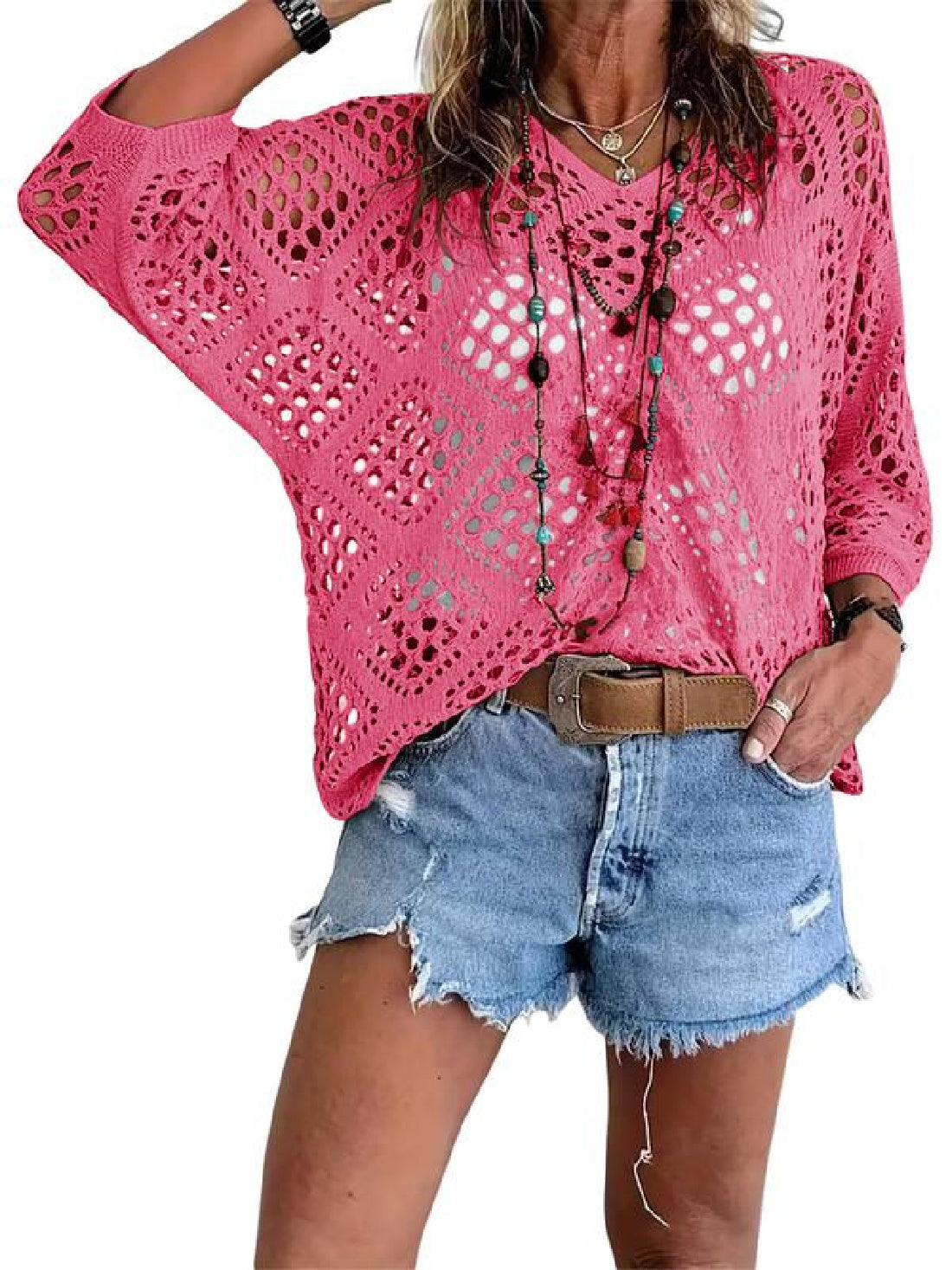 ⏰ 50% korting 🔥 Hot Sale - Dames top in bohemian stijl met beige haakwerk en V-hals