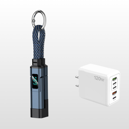 🔌 4-in-1 Oplaadkabel met Digitaal Display & Sleutelhanger – Snelladen, Knikbestendig & Compact