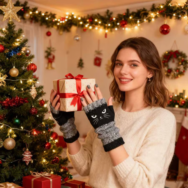 🎁Laatste dag van de aanbieding 49% KORTING🐱 Leuke gebreide kattenhandschoenen voor dames – voor warme handen en vrije vingers🧶