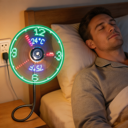 🔥Aanbieding 2026: 50% korting🔥 USB-ventilator met LED-klokverlichting