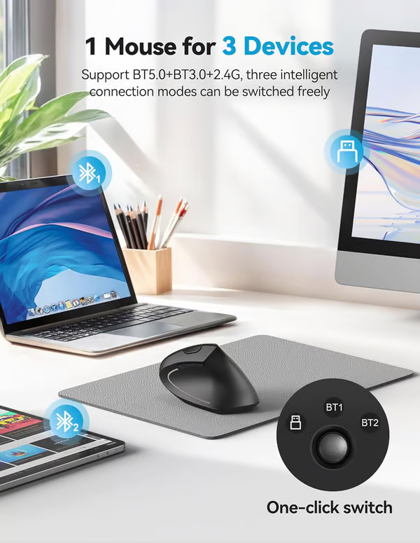 Wireless USB Rechargeable Ergonomic Vertical Optical Mouse